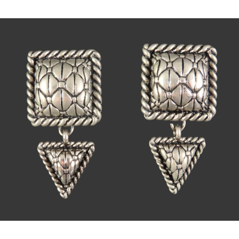 VTG FLP Nicole Murphy SILVER TONE DANGLE EARRINGS Croc Pattern? SQUARE TRIANGLE